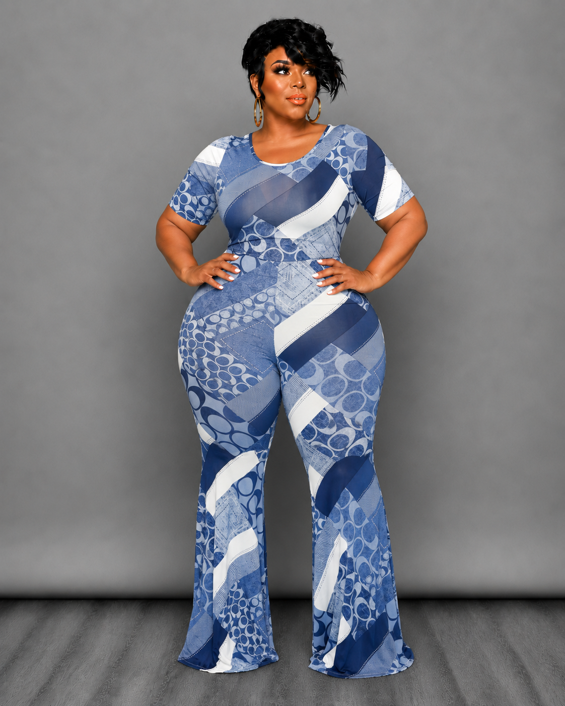Blue Patchwork Jumpsuit