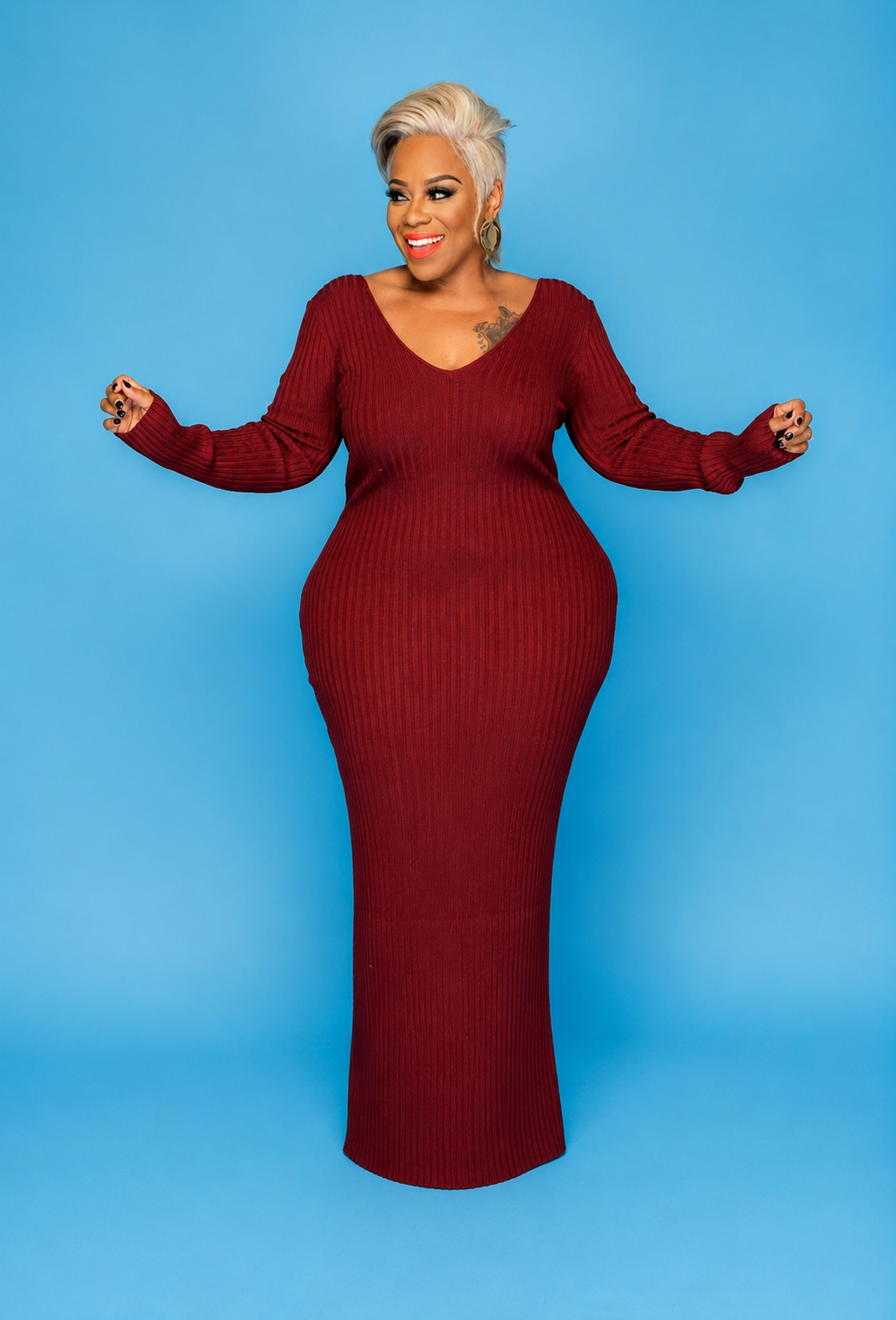 Burgundy Rib Sweater Dress