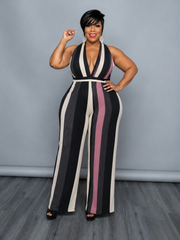 Grey & Pink Wide Stripe Jumpsuit