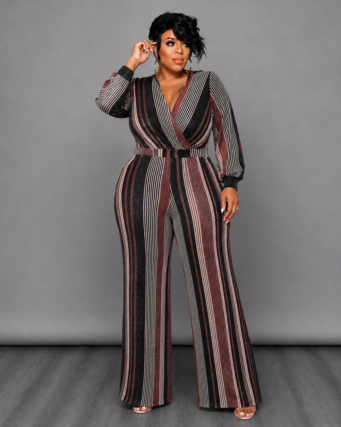Grey Stripe Shimmer Jumpsuit