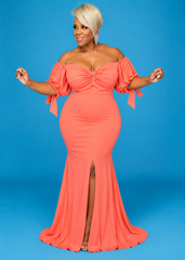 Coral Off Shoulder Gown