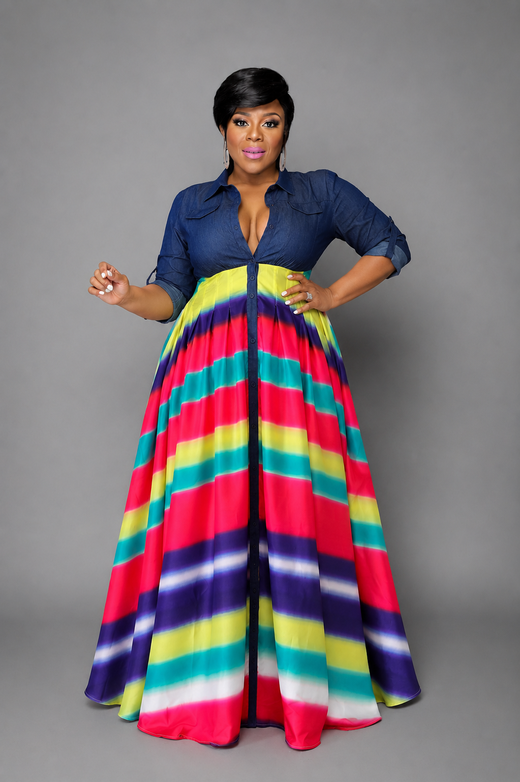Rainbow Half Denim Dress