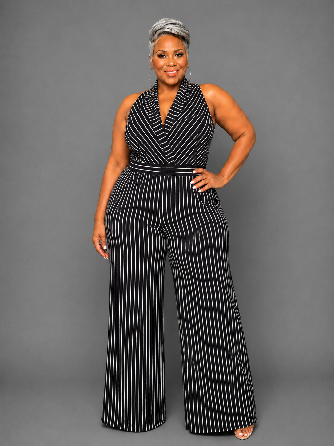 Pinstripe Collar Jumpsuit