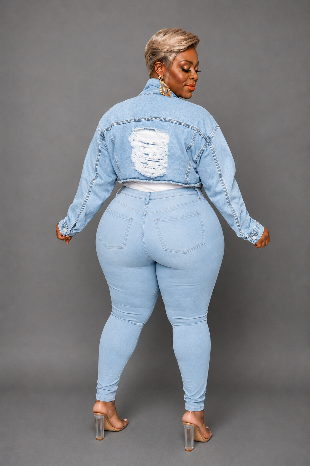 Light Distressed Denim Jumpsuit