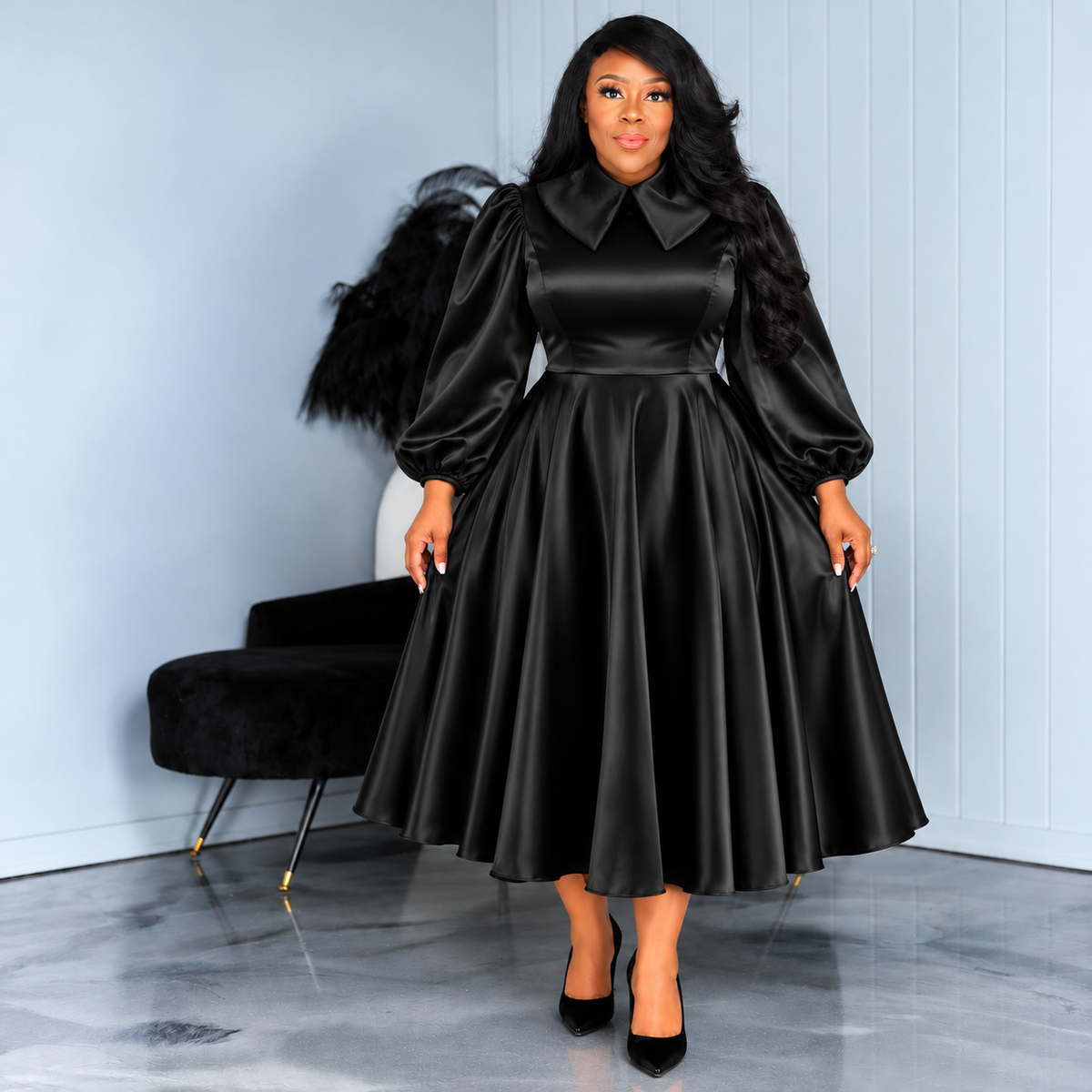 Black Gracie Satin Dress
