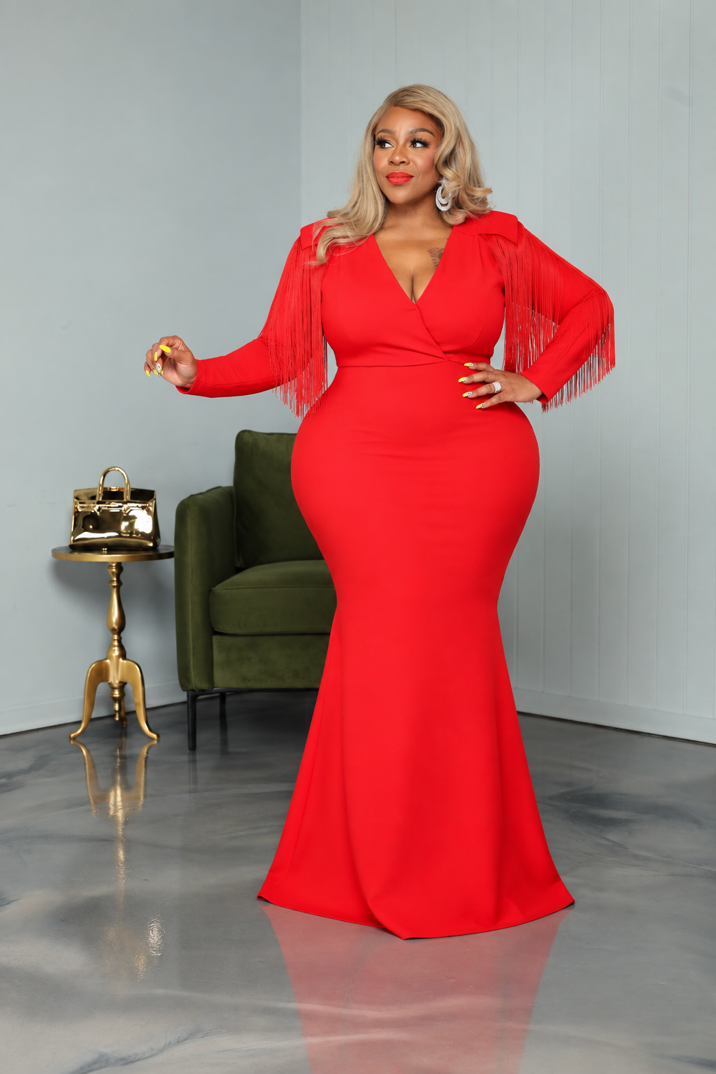 Red Glam Fringe Gown