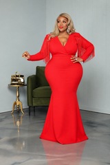 Red Glam Fringe Gown