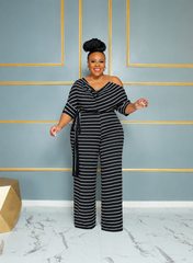 Black Stripe Off Shoulder Jumpsuit