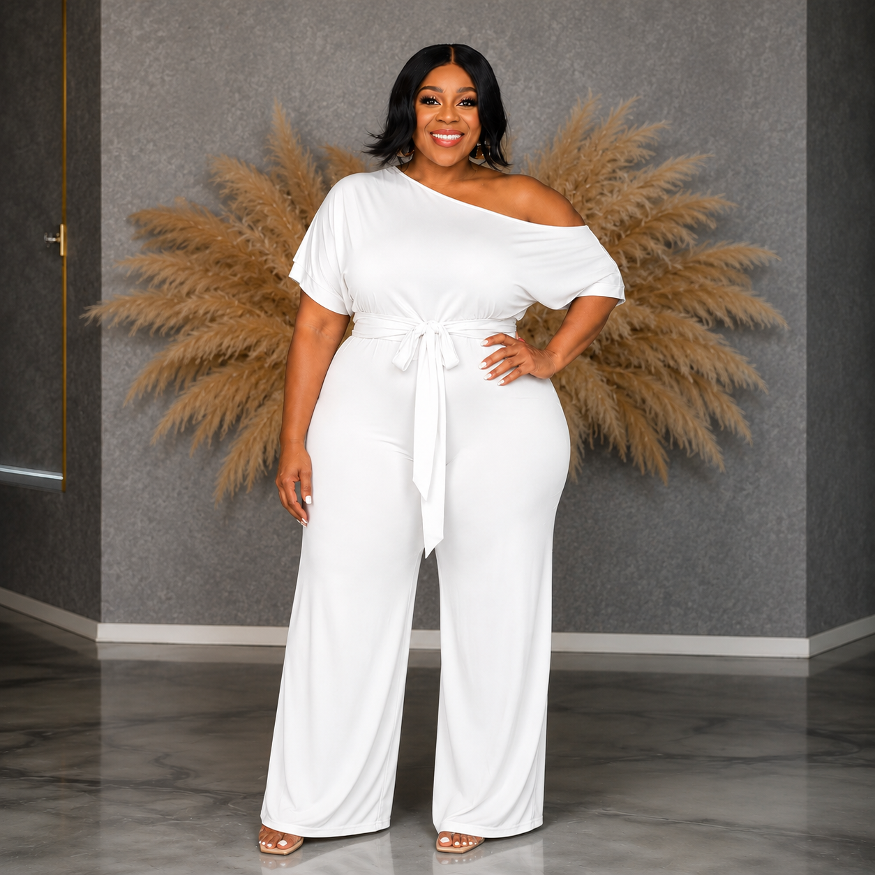White Off Shoulder Jumpsuit