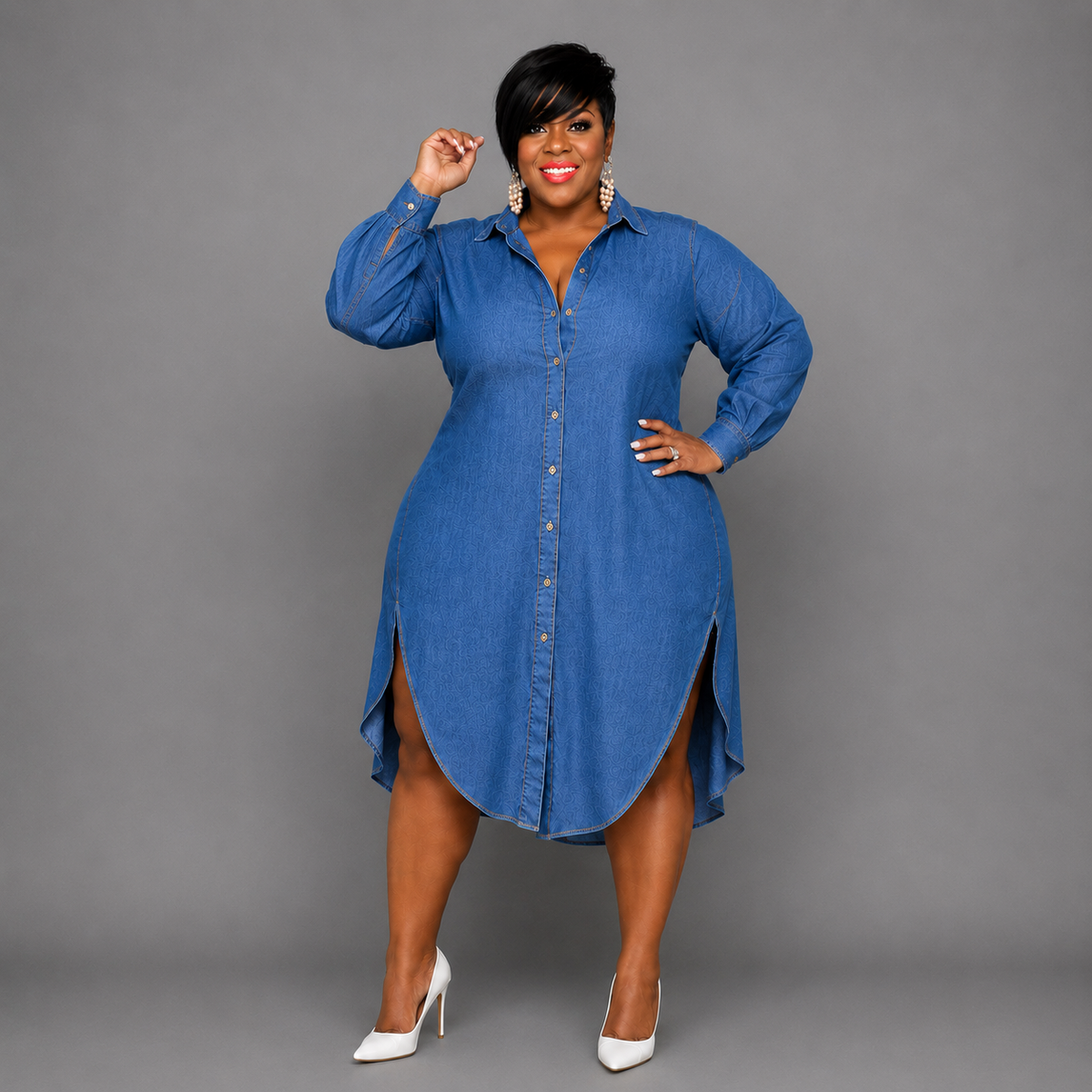 Denim Front & Back Button Dress