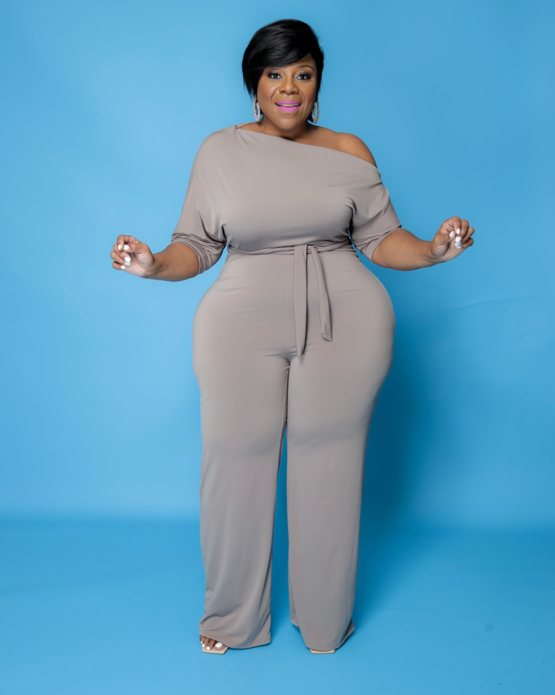 Beige Off Shoulder Jumpsuit