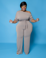 Beige Off Shoulder Jumpsuit