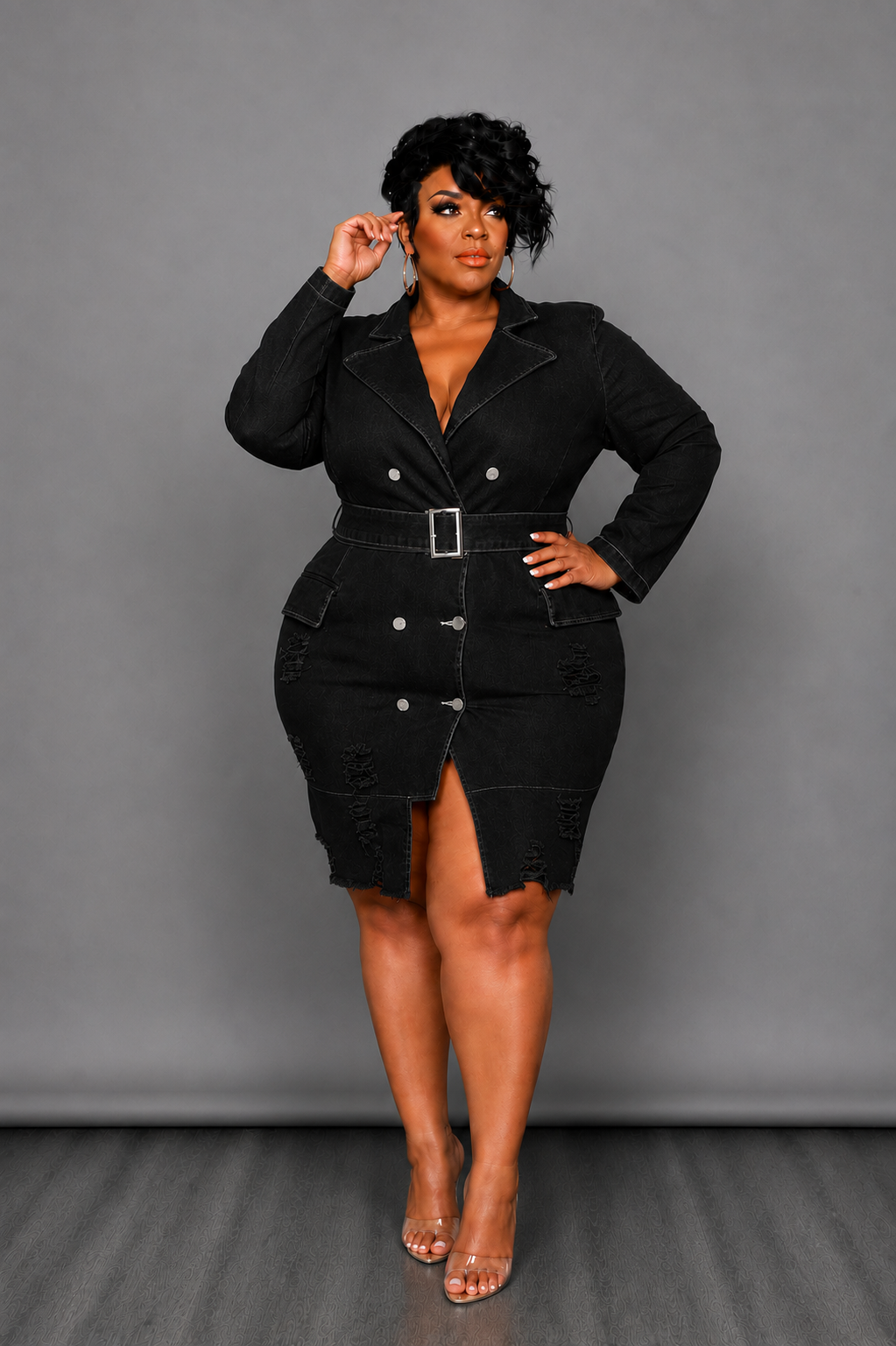 Black Distressed Coat Dress