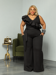 Black Side Ruffle Jumpsuit