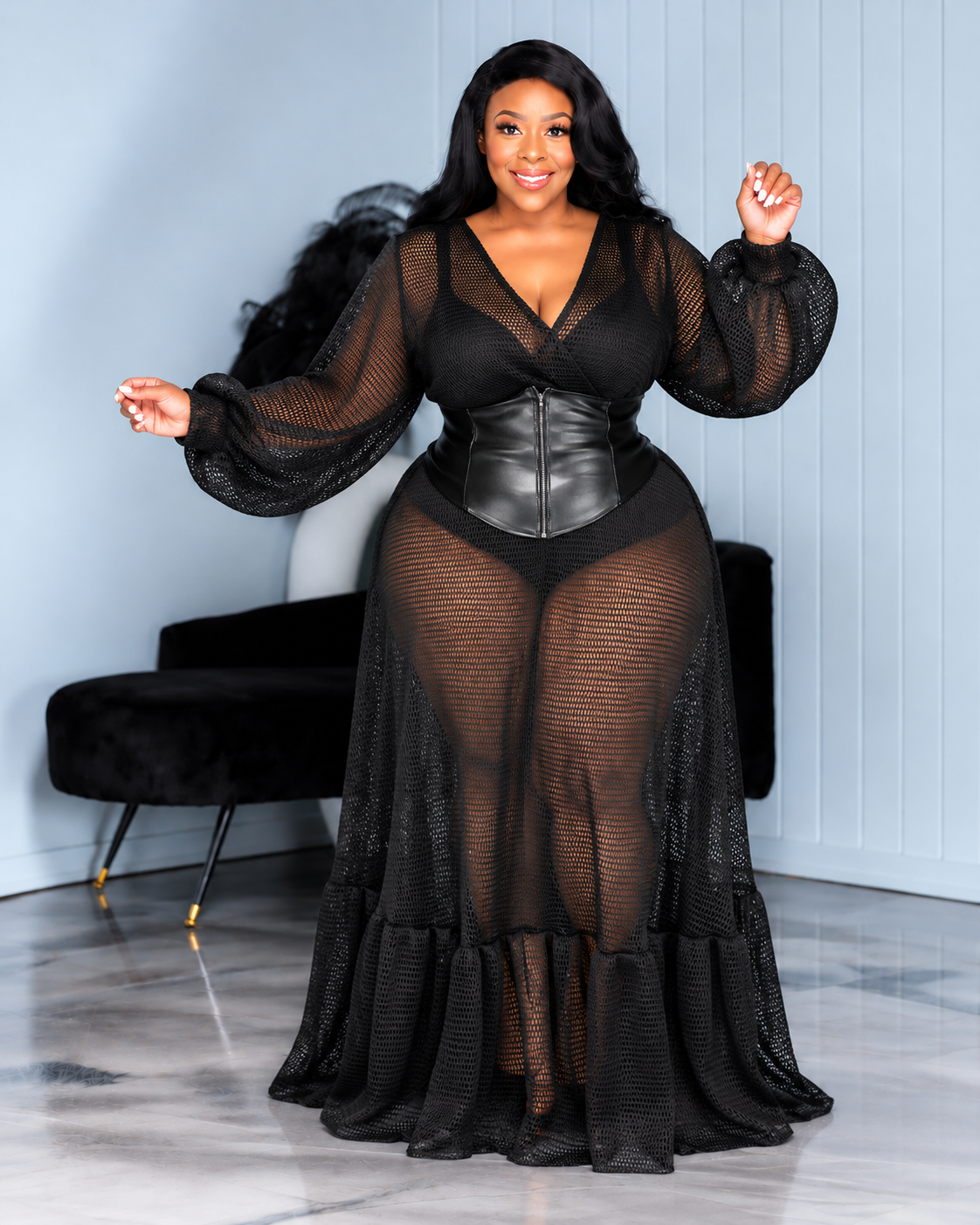 Black Fishnet Corset Dress