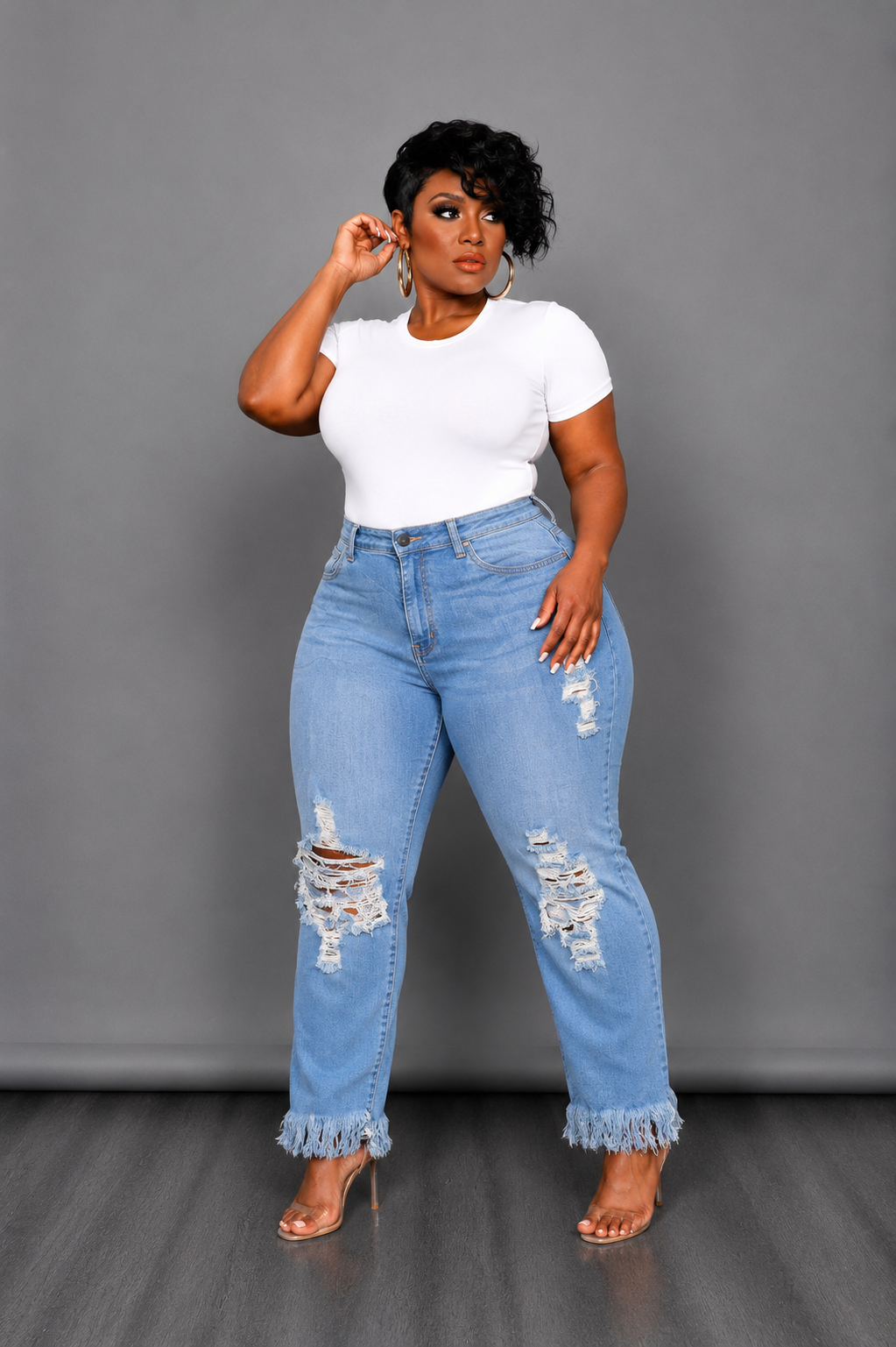 Blue Frayed Hem Jeans