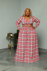 Pink Plaid Skirt Set