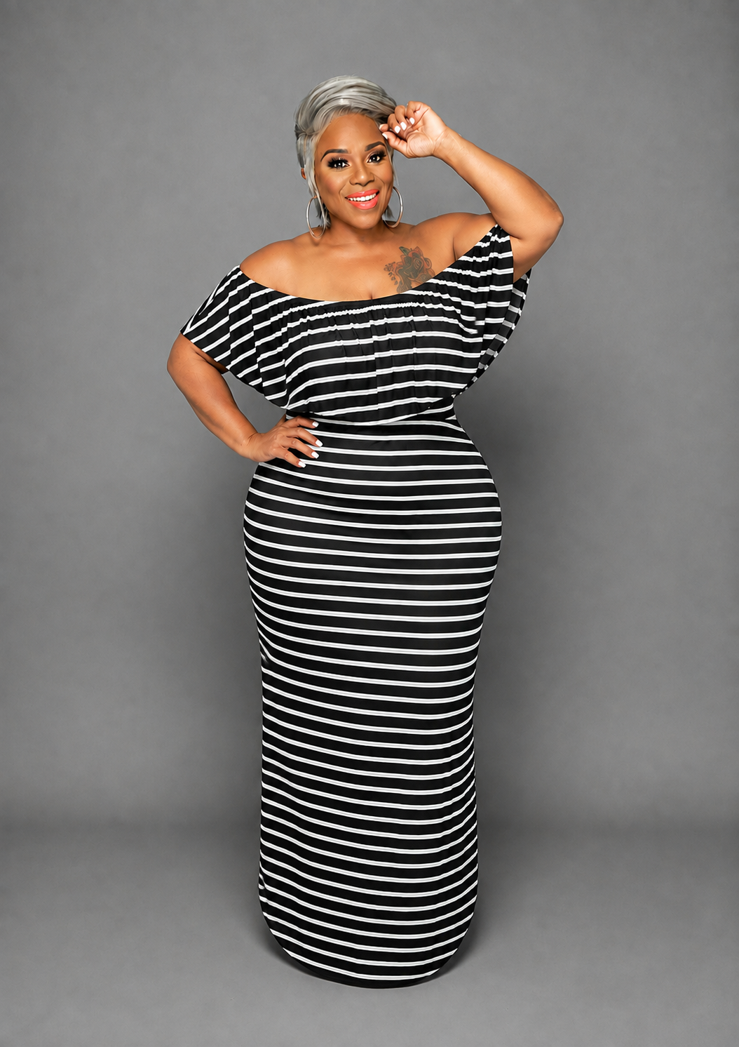 Stripe Off Shoulder Dress