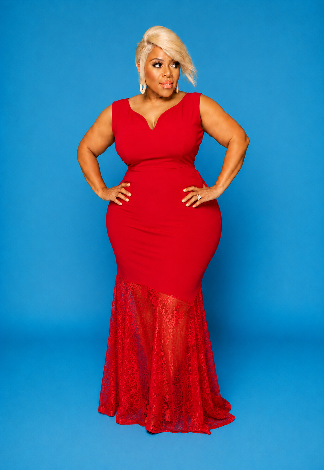 Red Lace Hem Gown