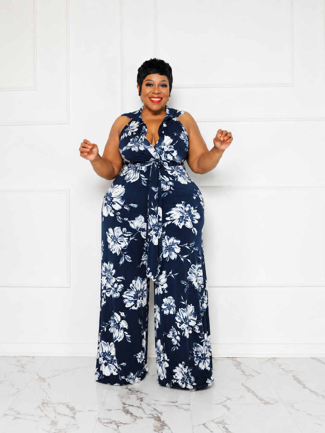 Navy Floral Halter jumpsuit