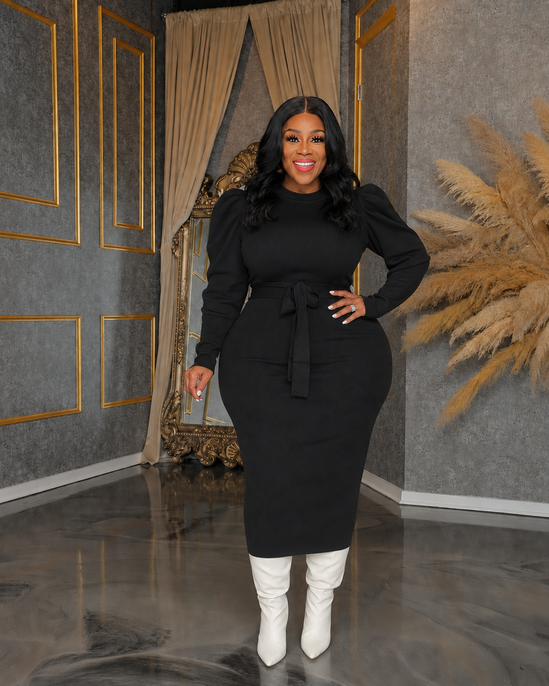 Black Puff Sweater Dress
