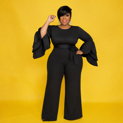 Black Petal Sleeve Jumpsuit