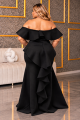 Black Rear Ruffle Gown