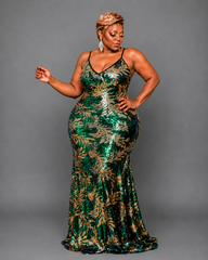 Green & Gold Sequin Gown