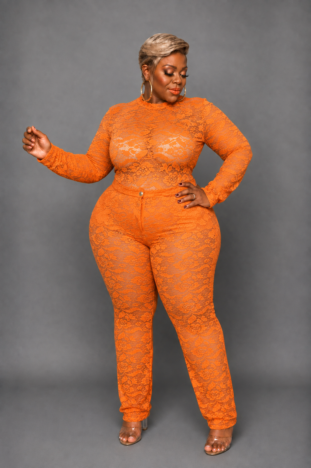 Orange Lace Bodysuit Set