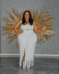 Grey Fringe Skirt Set