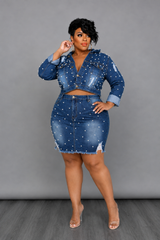Pearly Denim Skirt Set