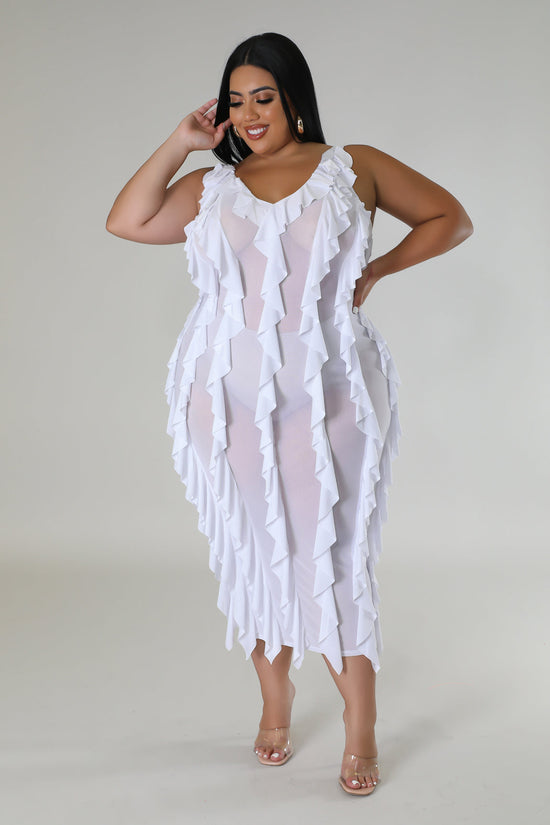 Load image into Gallery viewer, White Stealing The Show Ruffle Dress
