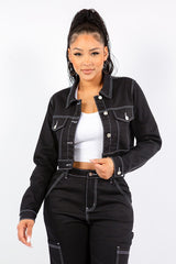 Black Contrast Stitch Crop Jacket