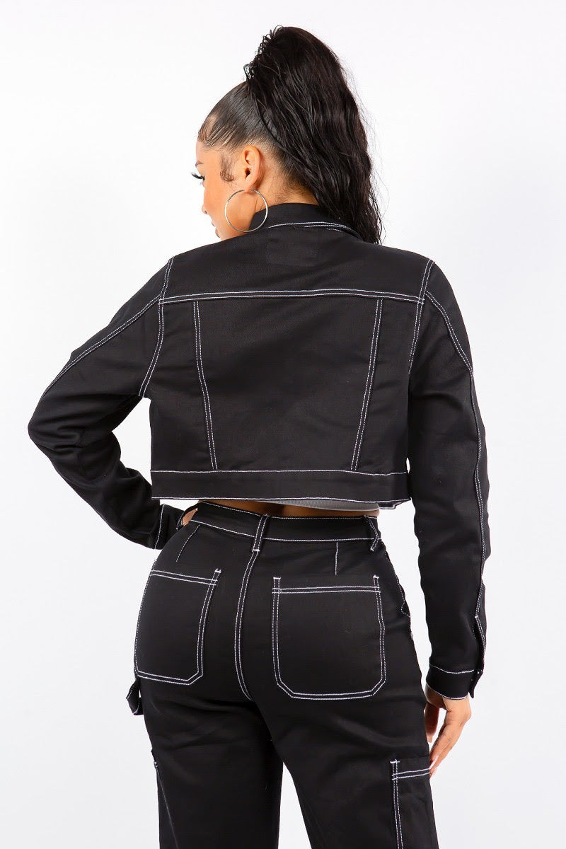 Black contrast cheap stitch jacket