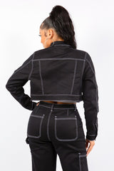 Black Contrast Stitch Crop Jacket