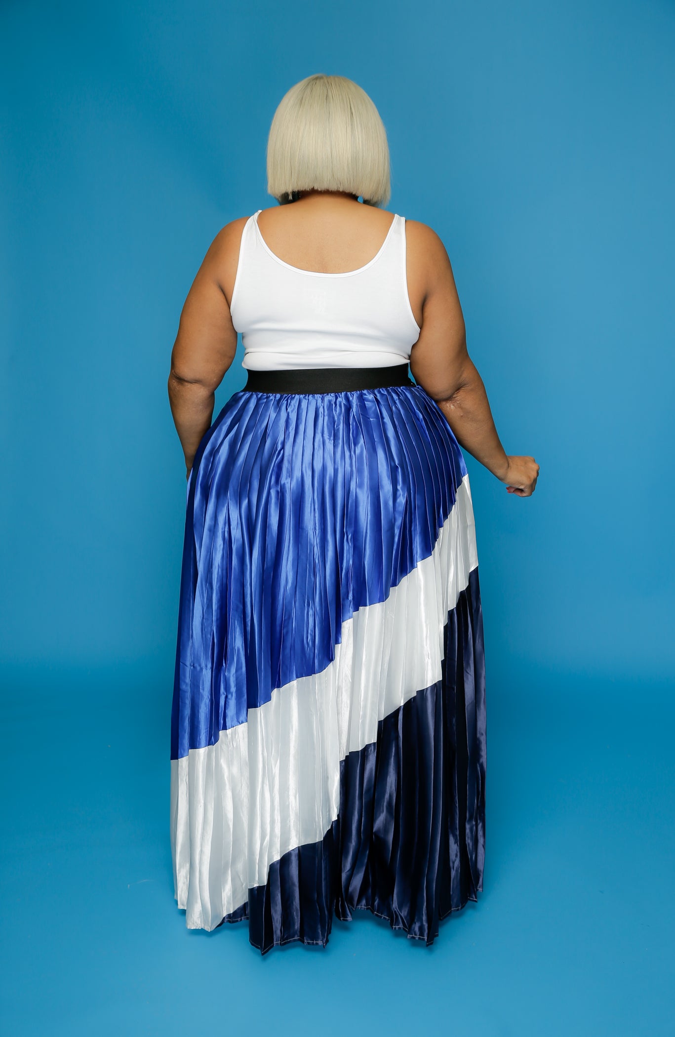 Blue Pleated Color-Block Maxi Skirt