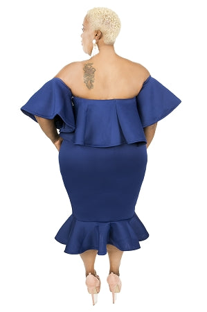 Royal Blue Bre Ruffle Shoulder Dress