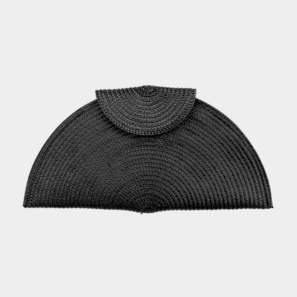 Black Half Round Straw Clutch