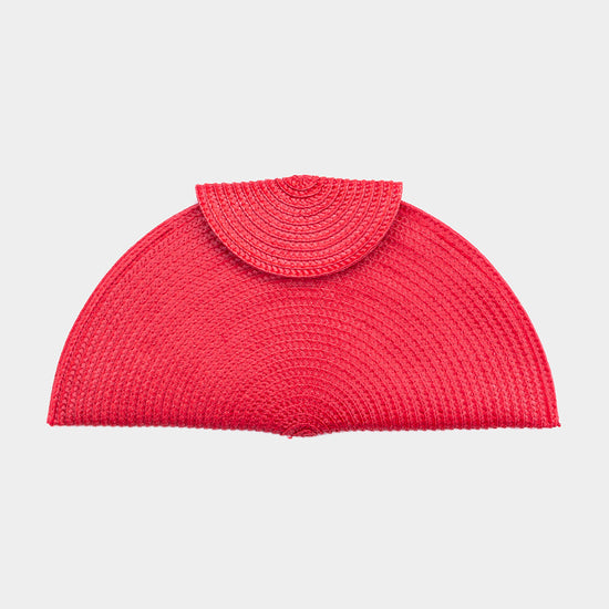 Red Half Round Straw Clutch