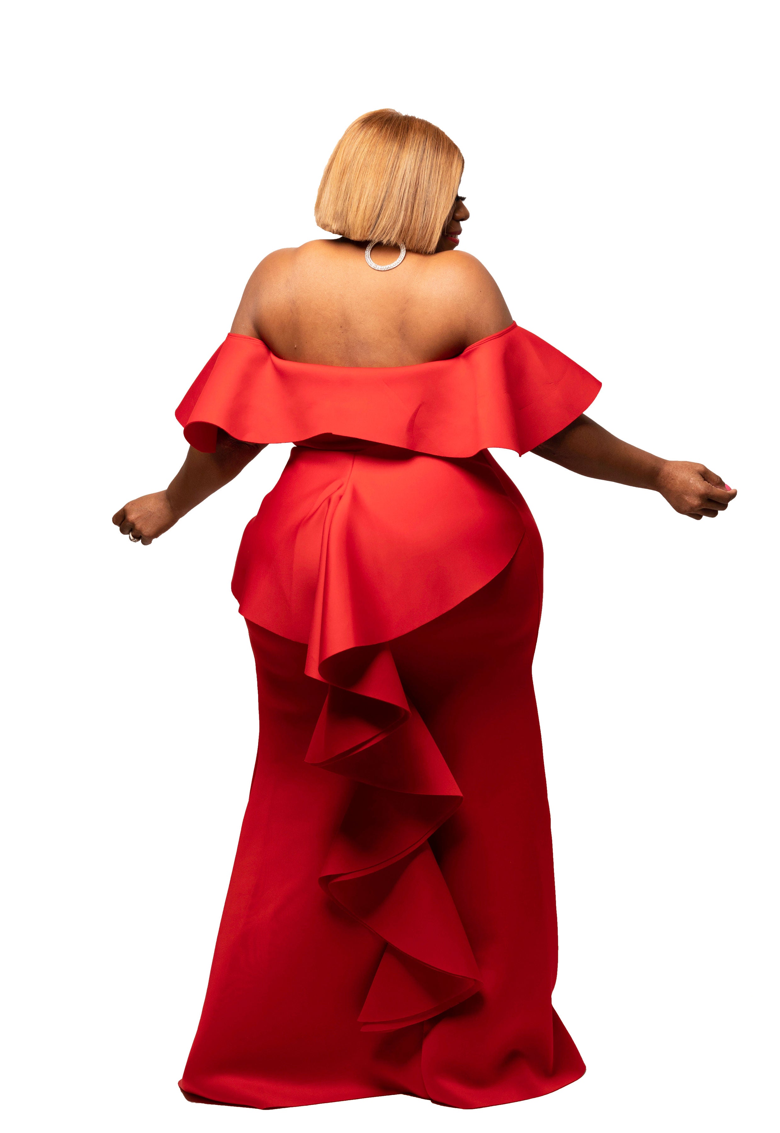 Red Angel Ruffle Rear Gown