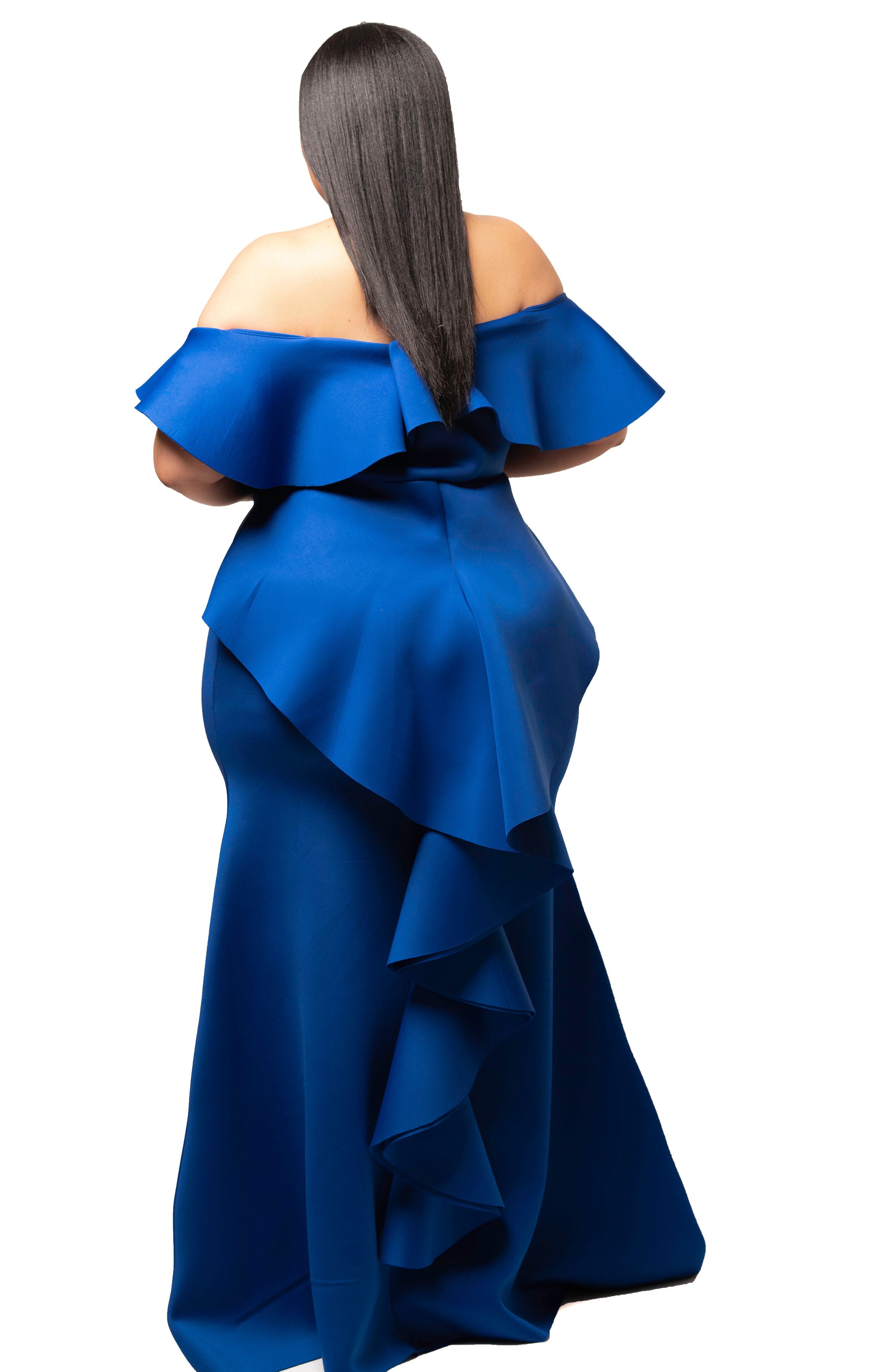 Royal Blue Angel Ruffle Rear Gown