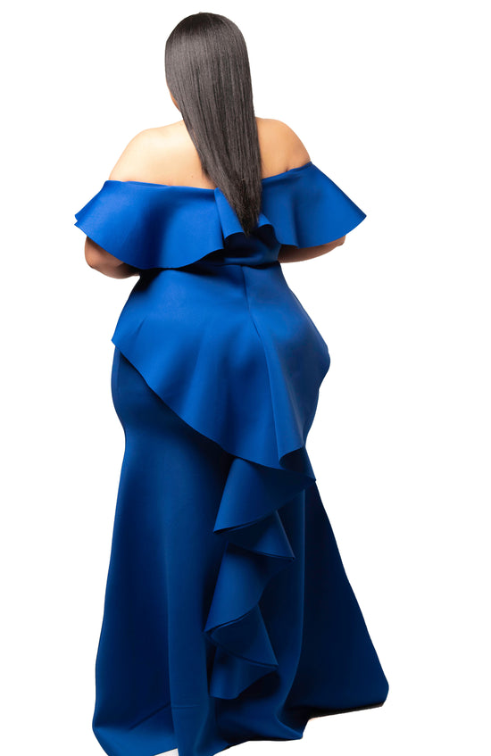 Royal Blue Angel Ruffle Rear Gown
