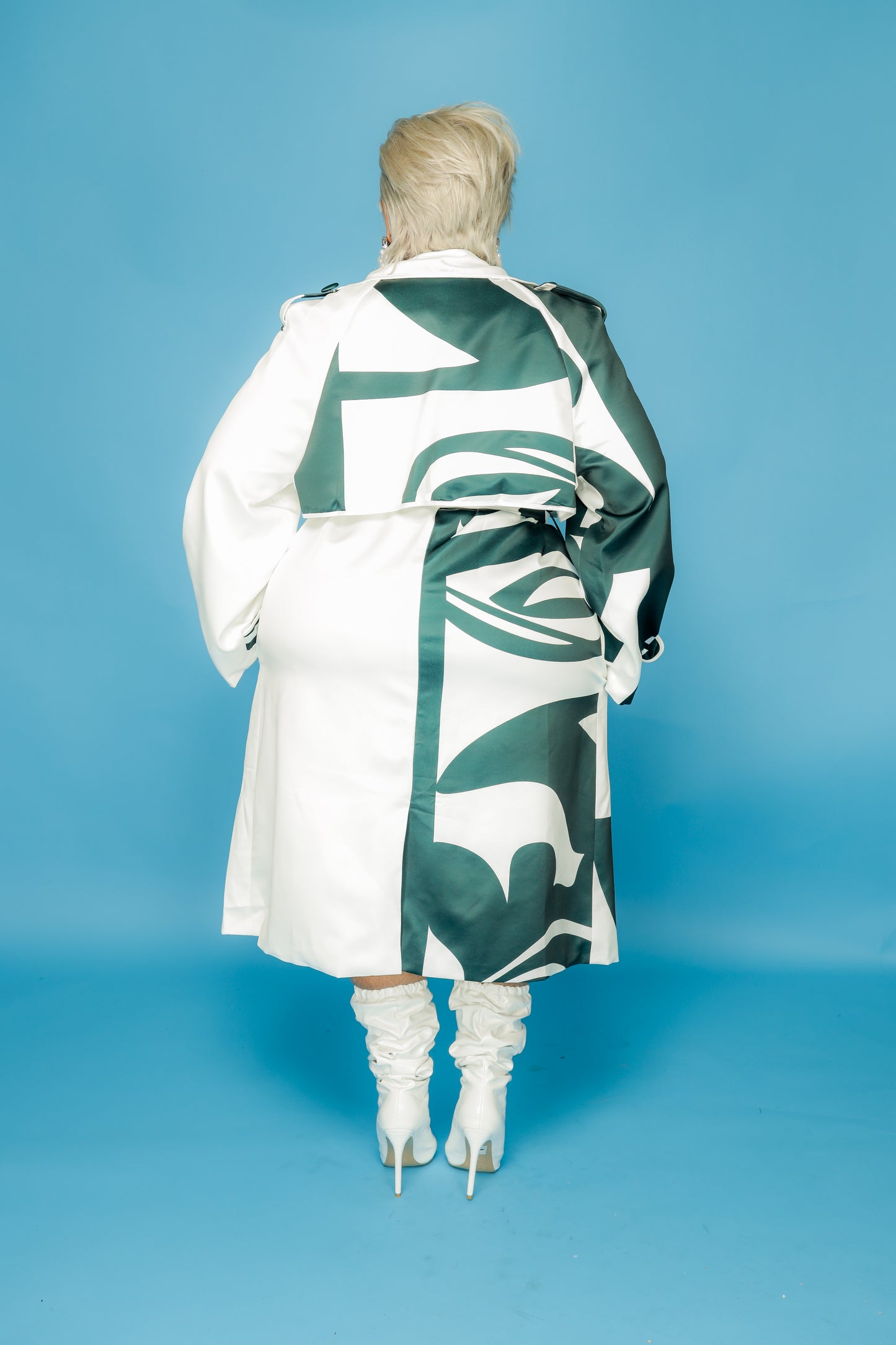 Green Abstract Trench Coat/Dress