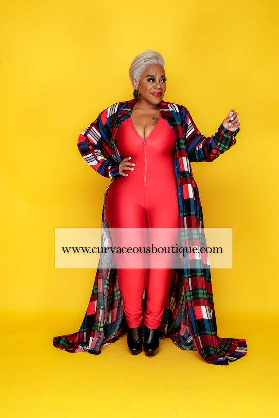Red Plaid A-Line Maxi Dress