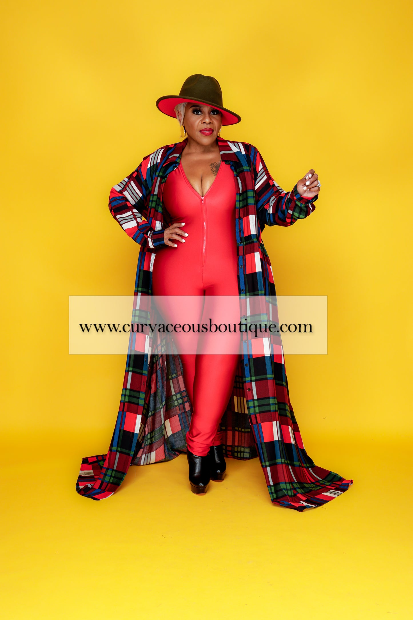 Red Plaid A-Line Maxi Dress
