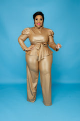 Camel Faux Leather Peplum Set