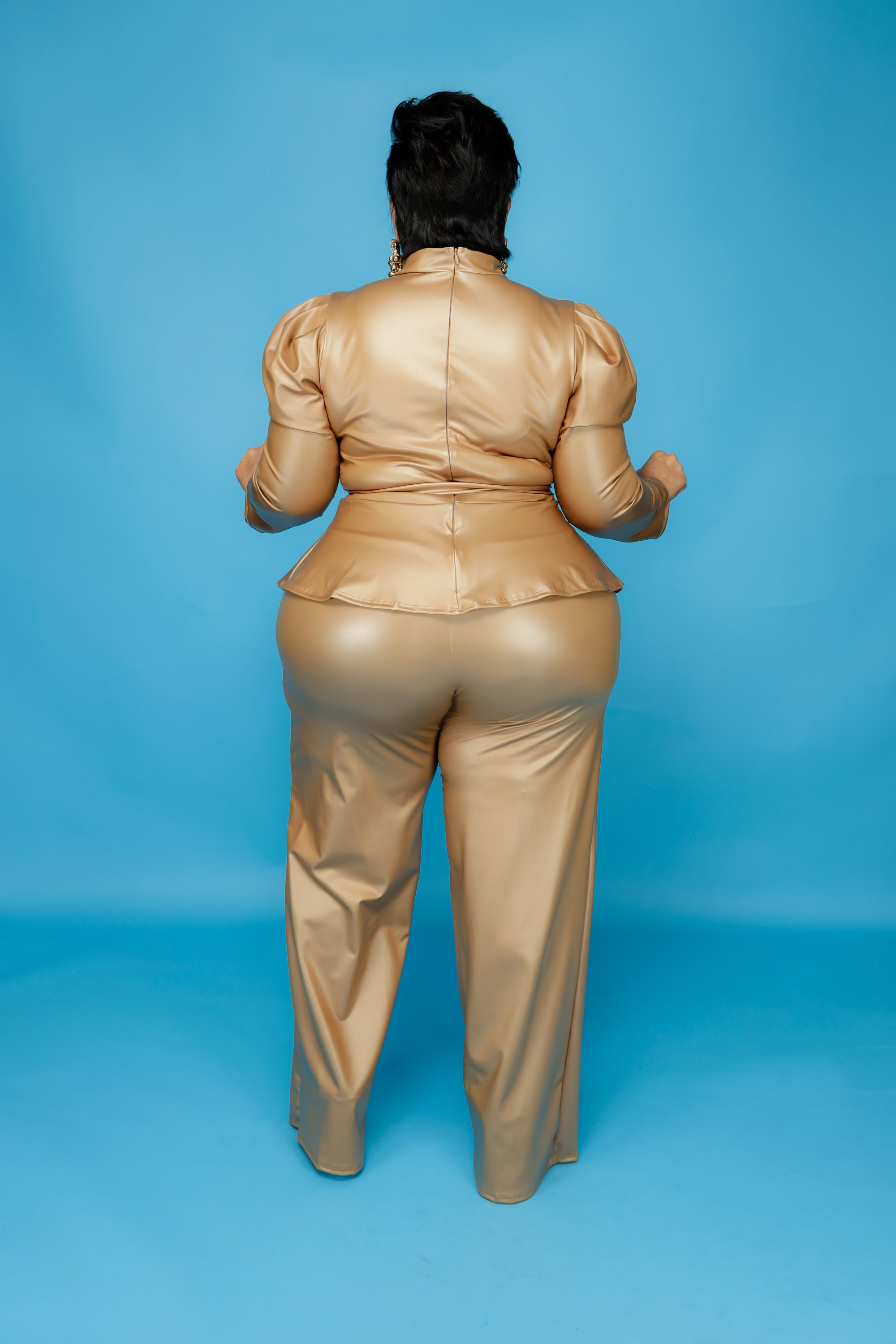 Camel Faux Leather Peplum Set
