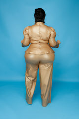 Camel Faux Leather Peplum Set