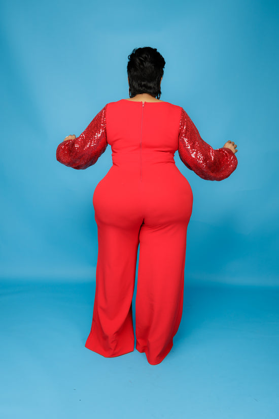 Load image into Gallery viewer, Red Runway Sequin Jumpsuit
