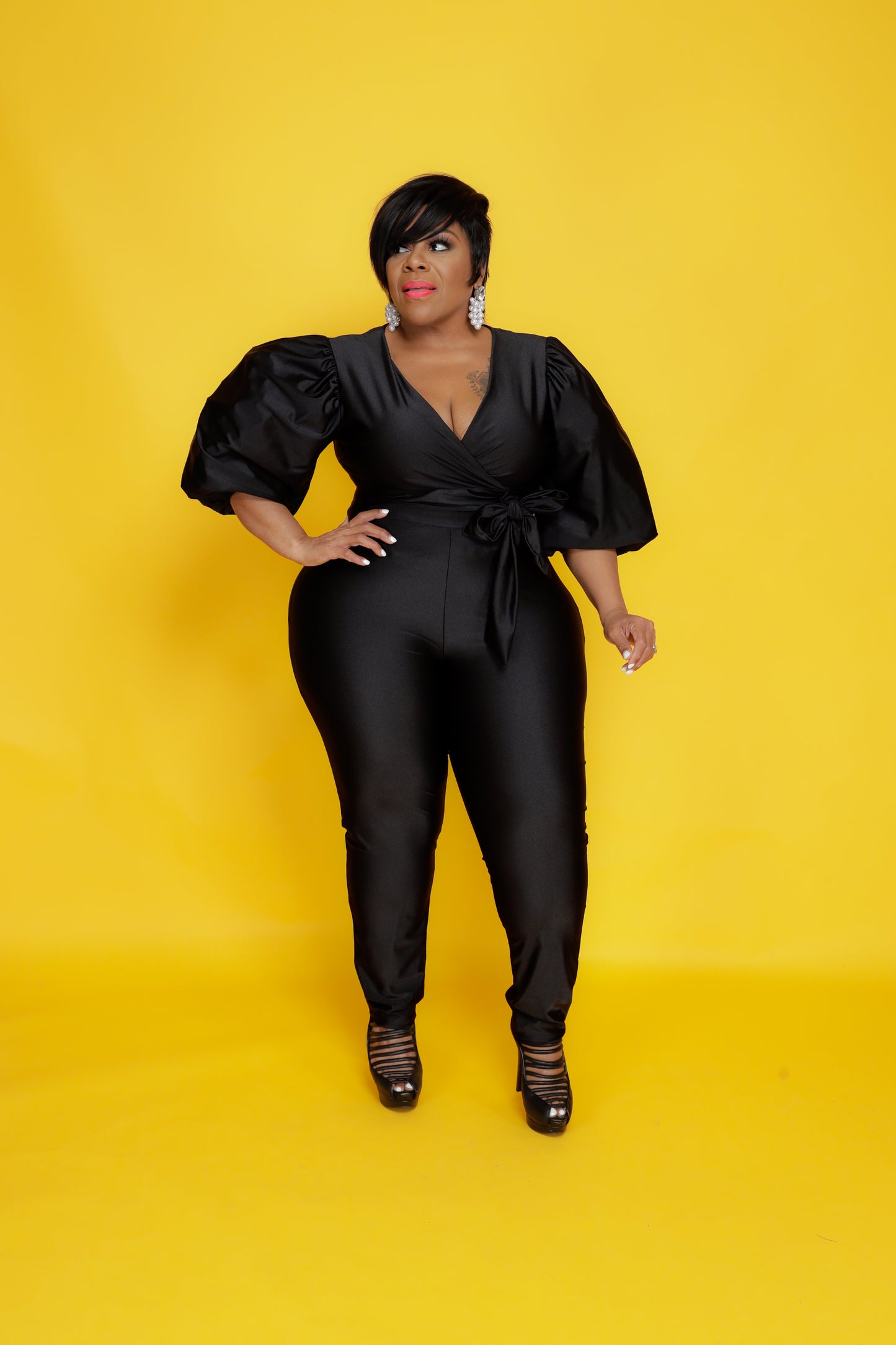 Black Balloon Sleeves Jumpsuit